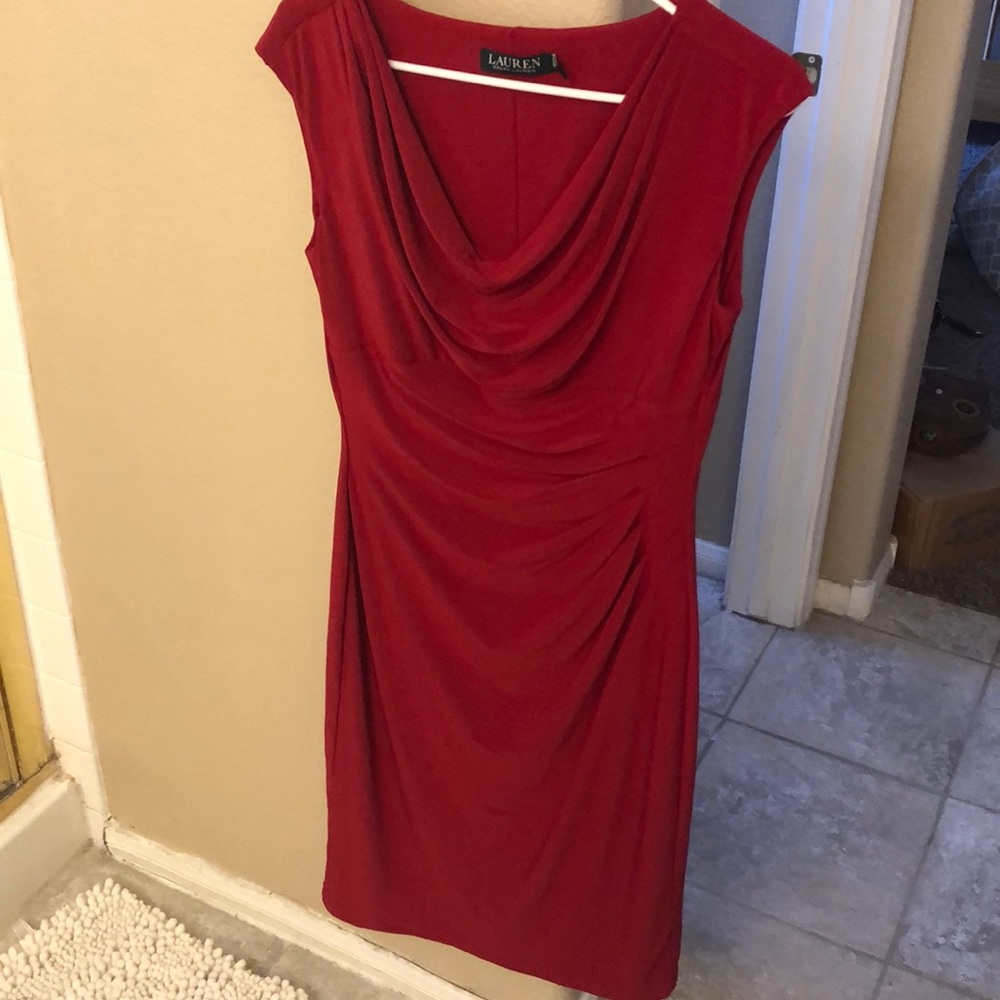 Lauren Ralph Lauren Jersey Cowl Red Black Dress